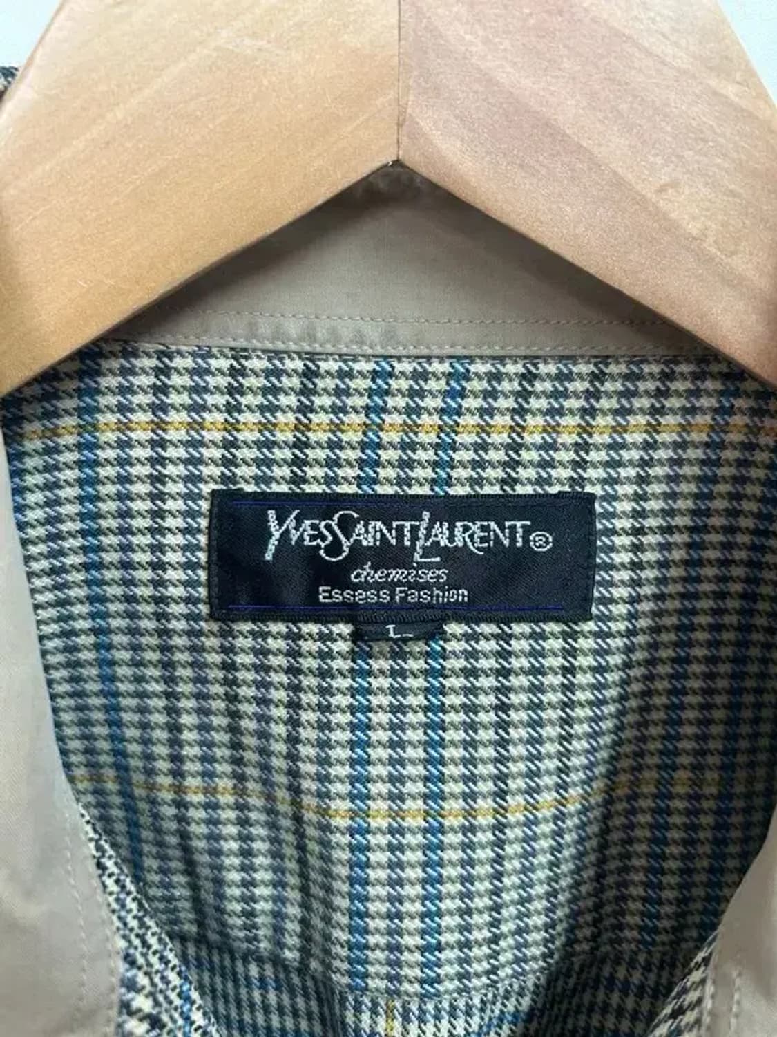 라지 90s 입생로랑 투포켓 오버핏 체크 셔츠 베이지 상품이미지5