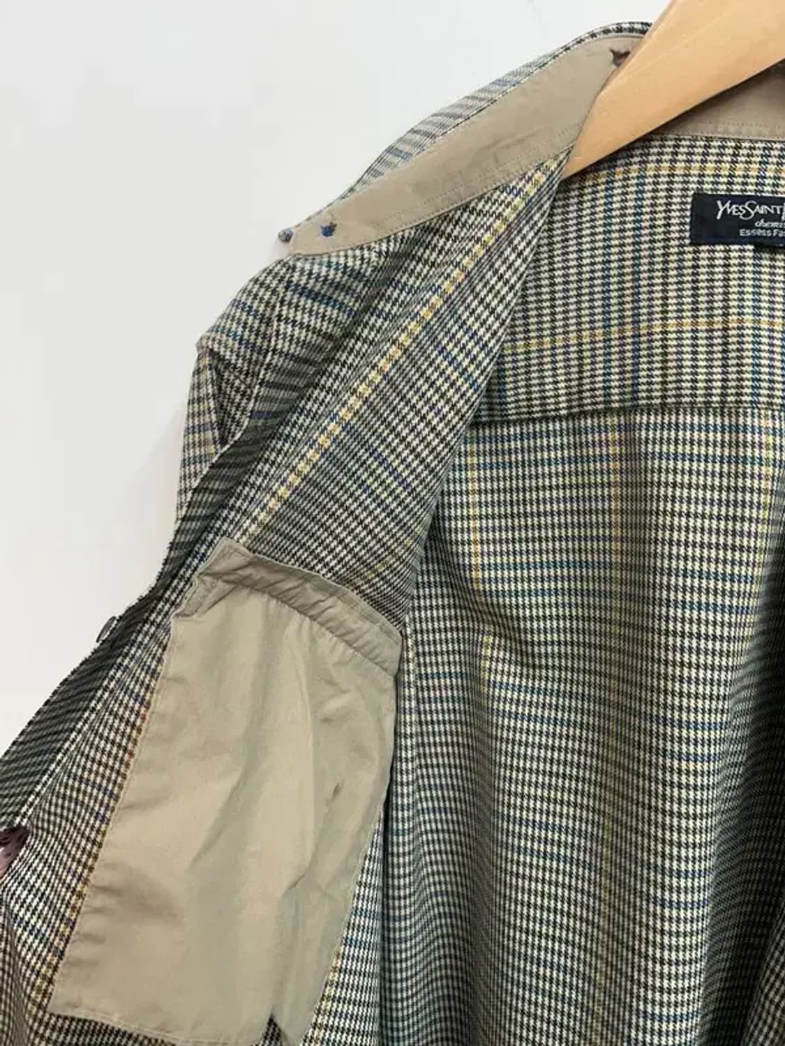 라지 90s 입생로랑 투포켓 오버핏 체크 셔츠 베이지 상품이미지6