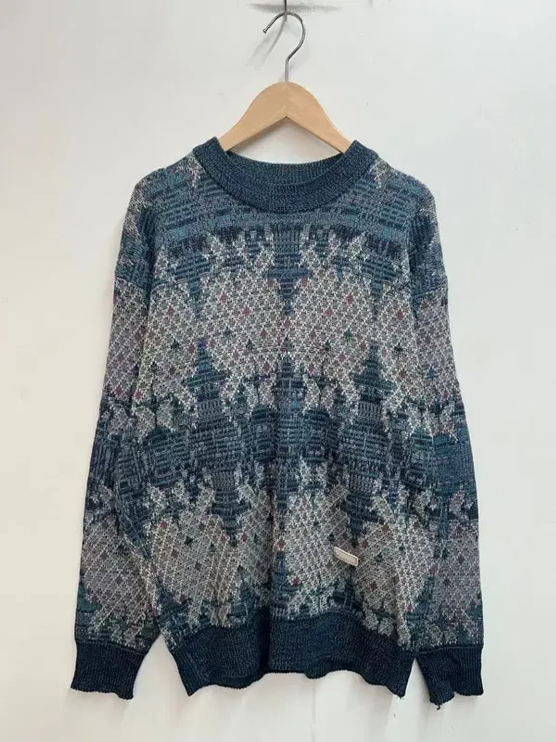 105 니코 보코 올드스쿨 빈티지 패턴 오버핏 니트 블루 상품이미지2