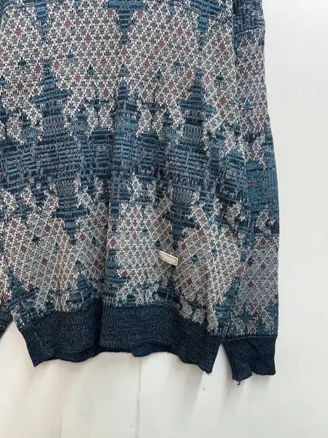 105 니코 보코 올드스쿨 빈티지 패턴 오버핏 니트 블루 상품이미지3