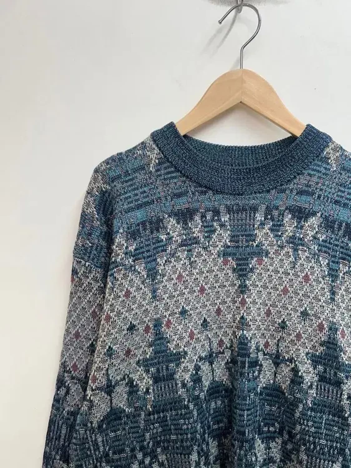 105 니코 보코 올드스쿨 빈티지 패턴 오버핏 니트 블루 상품이미지4