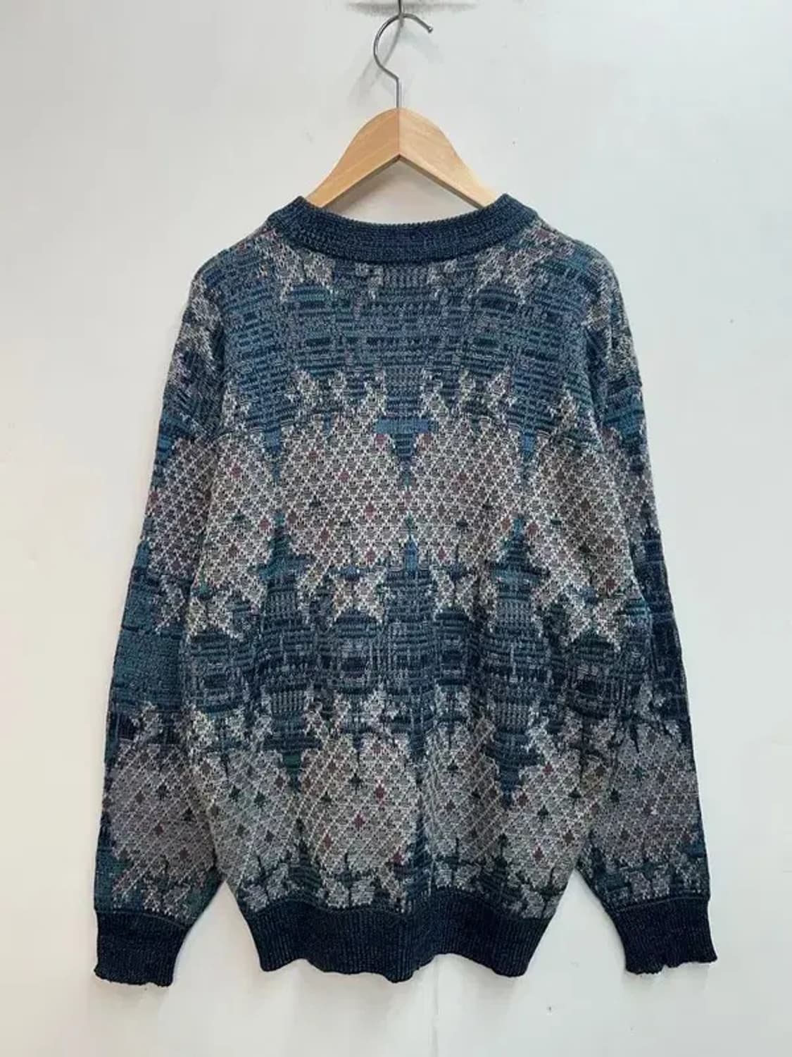105 니코 보코 올드스쿨 빈티지 패턴 오버핏 니트 블루 상품이미지7