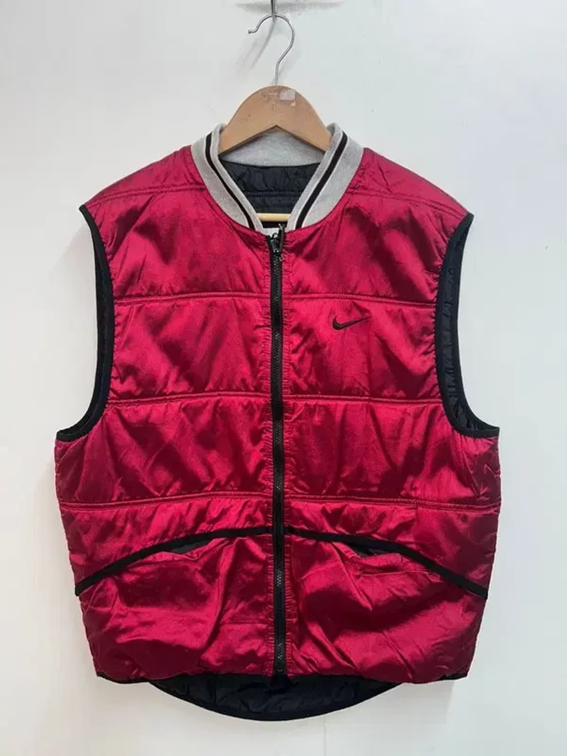 미디움 나이키 90s 빈티지 유광 나일론 경량 패딩 조끼 버건디 상품이미지2