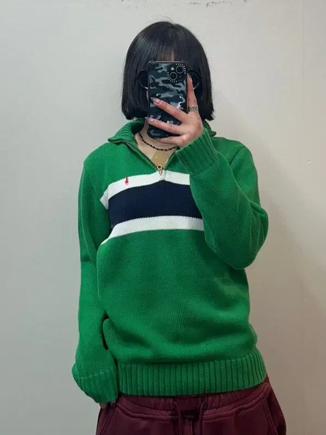 XL 폴로 랄프 로렌 반집업 아노락 니트 그린 상품이미지1