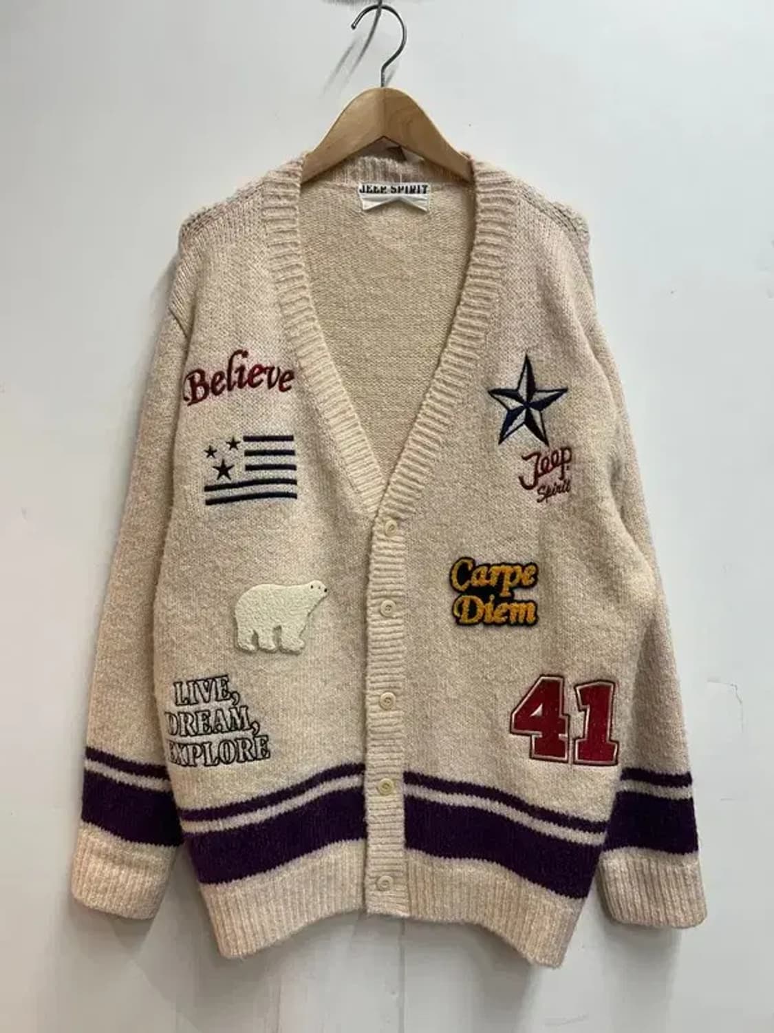 프리 지프 오버핏 스피릿 아이보리 패치 니트 가디건 상품이미지2