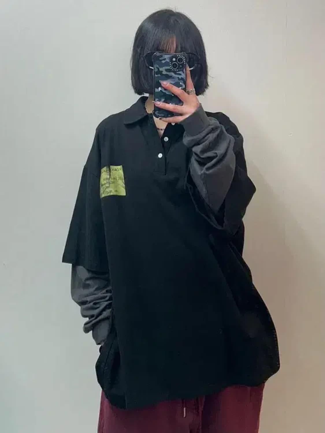 라지 새상품 로어링라드 레이어드 피케이 롱 슬리브 블랙 상품이미지1