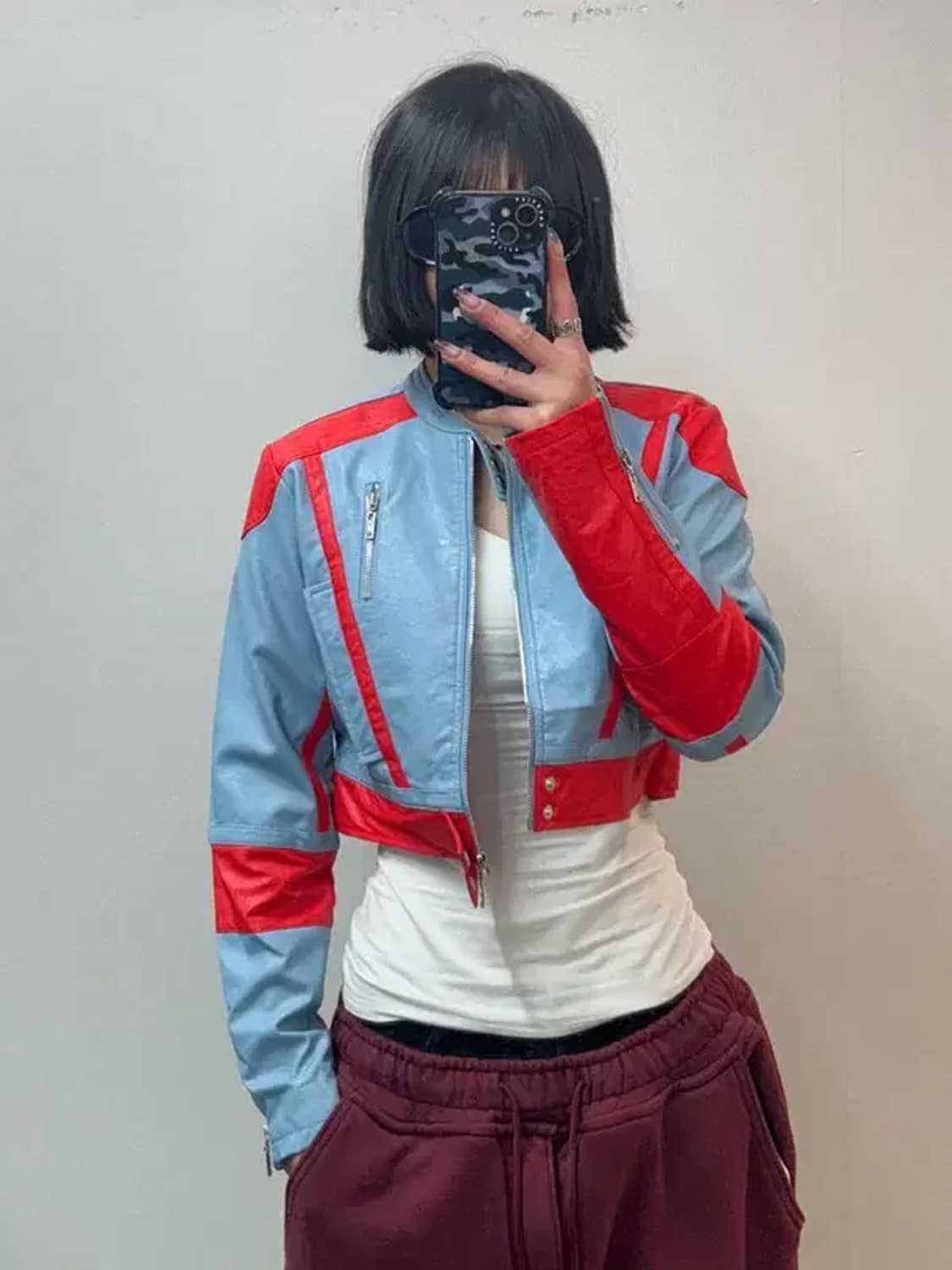 스몰 새상품 비아비아 비건 크롭 모토 재킷 클리어 스카이 상품이미지1