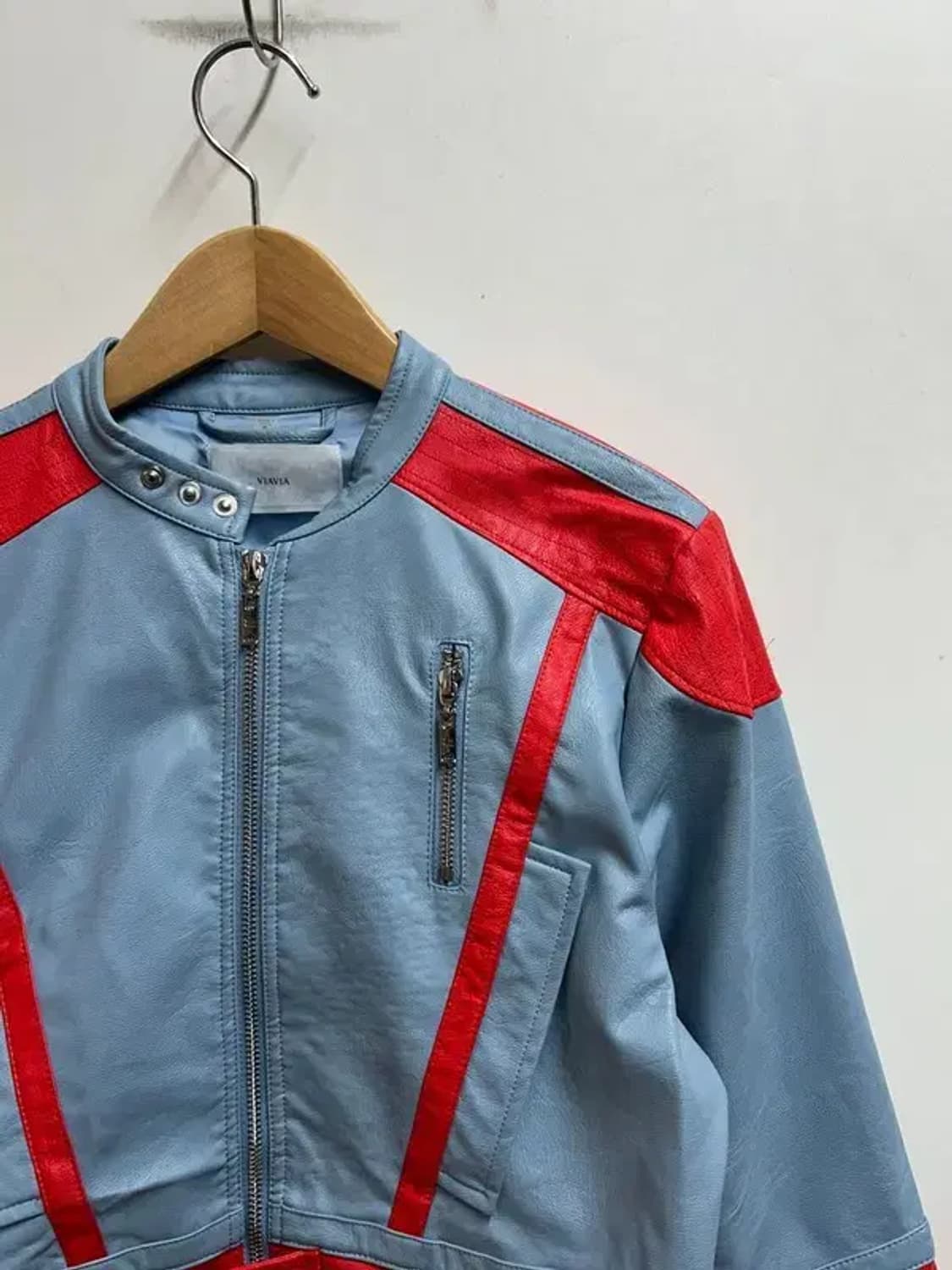 스몰 새상품 비아비아 비건 크롭 모토 재킷 클리어 스카이 상품이미지4