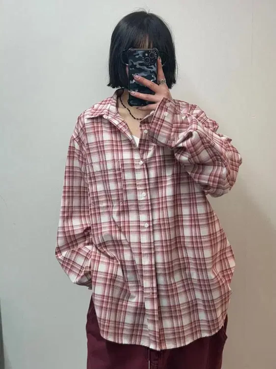 XL 무드인사이드 피치 밀크 체크 셔츠 레드 상품이미지1