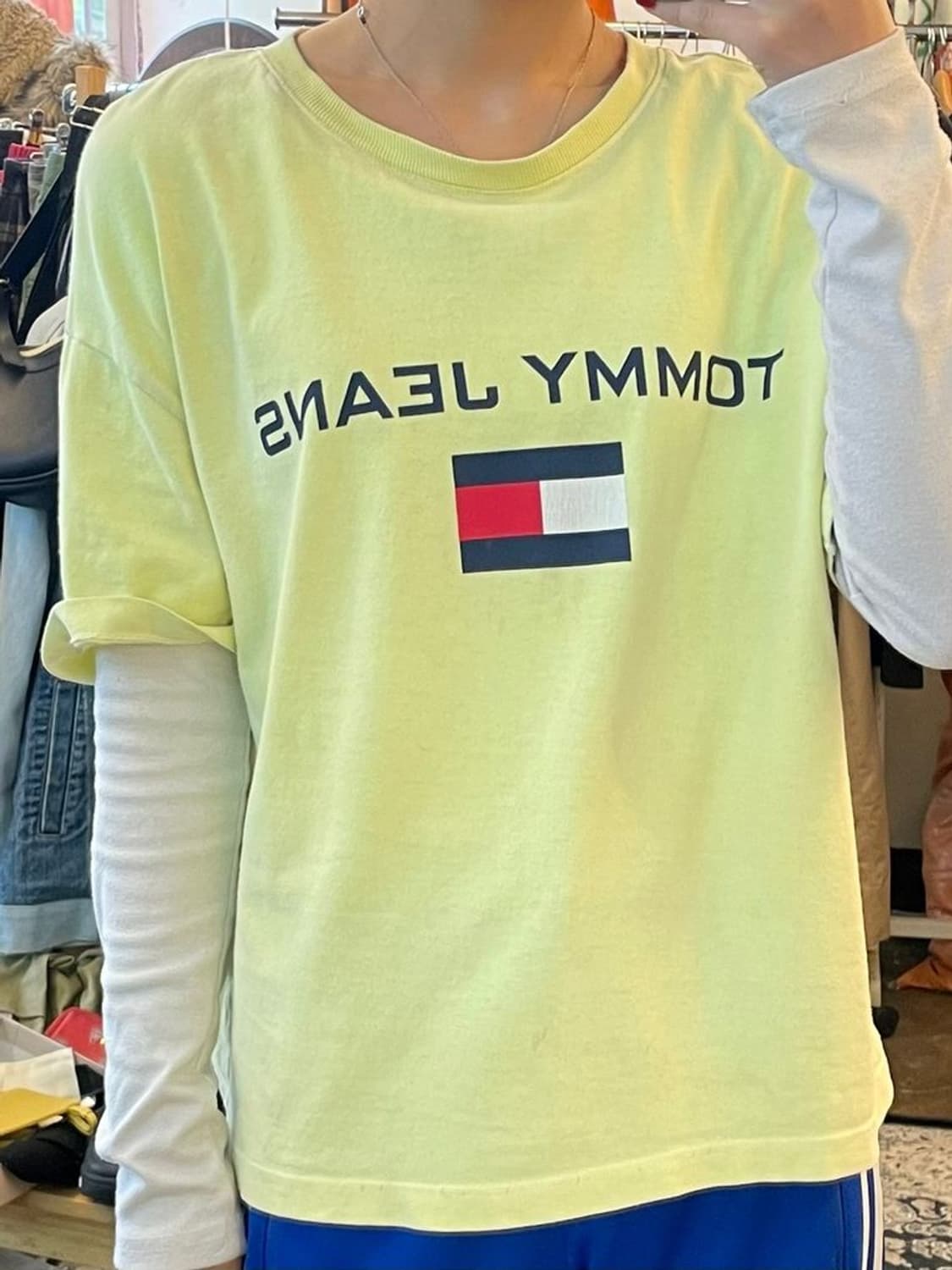 스몰 타미힐피거 진 5.0 우먼 90s 오버핏 로고 티셔츠 상품이미지1