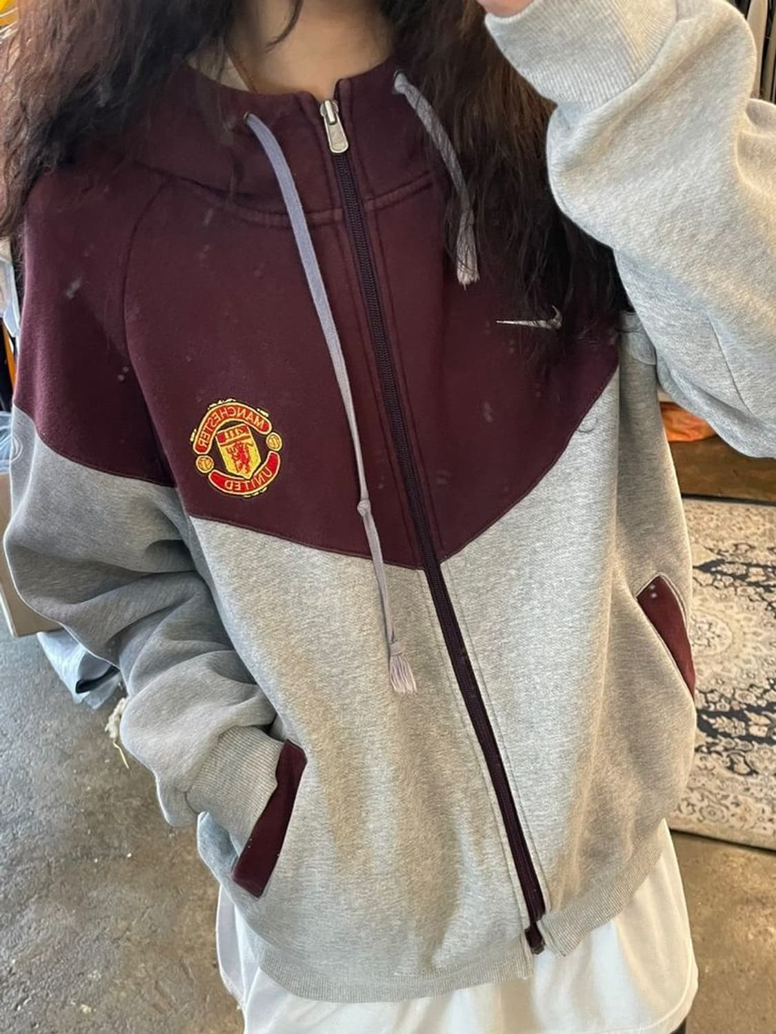 미디움 나이키 올드 투톤 버건디 맨유 집업 자켓 상품이미지1