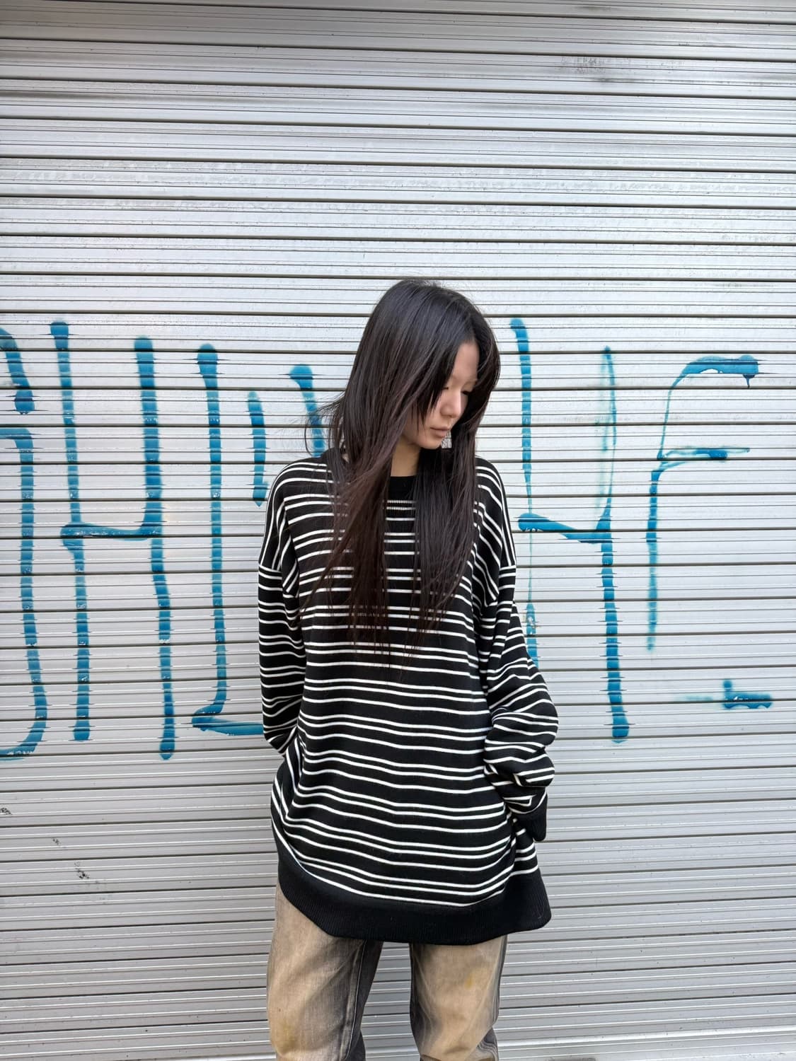 준지 스트라이프 패턴 오버핏 니트 롱 슬리브 상품이미지6