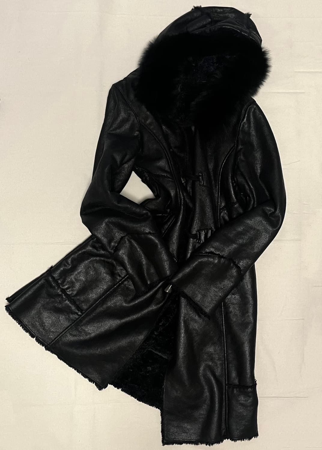 black leather fur hoodie coat 상품이미지5