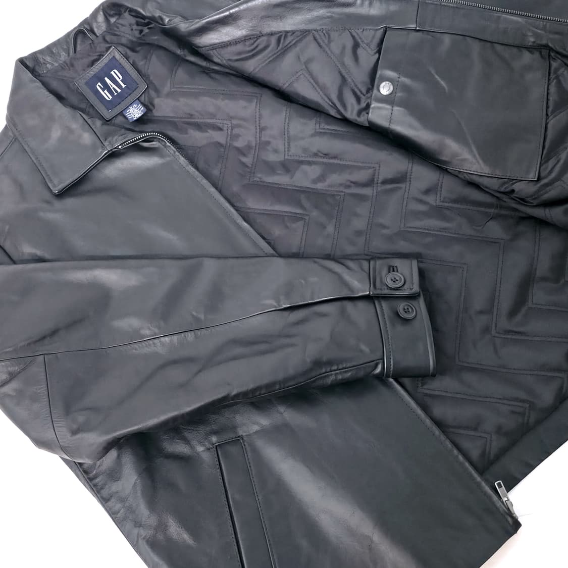 [L] 올드 갭 싱글 레더 자켓 블랙 (90s) 상품이미지4