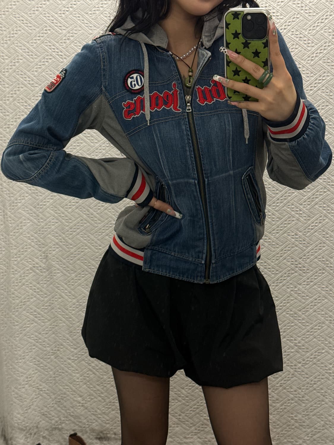 푸부 FUBU 올드스쿨 Y2K 키치 패치워크 데님 후드집업 K0175 상품이미지2