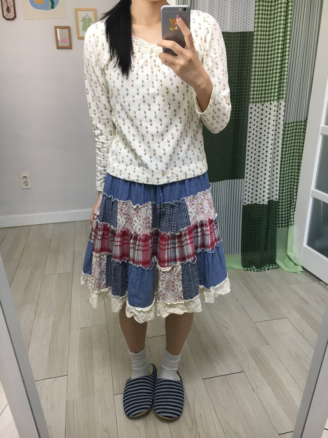 크림 잔꽃 크로쉐 긴소매 티셔츠 상품이미지7