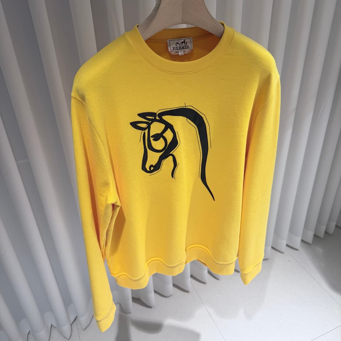 (A+/L) / 에르메스 홀스 레더 가죽 패치 스웨트셔츠 맨투맨 옐로우 상품이미지3