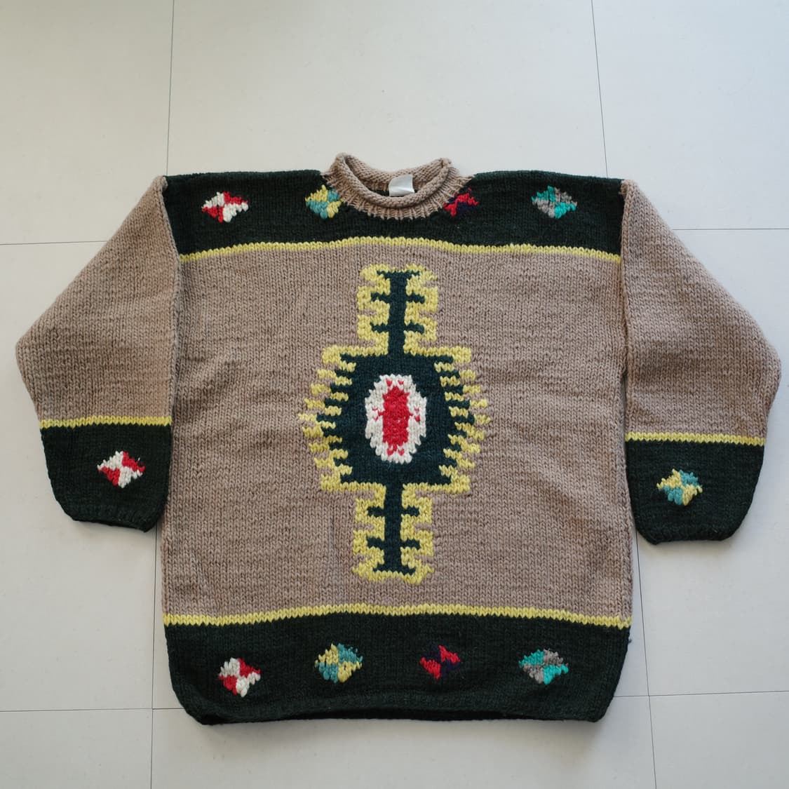 에콰도르 에스닉 나바호 아즈텍 핸드메이드 100% 울 니트 (Free) 상품이미지1