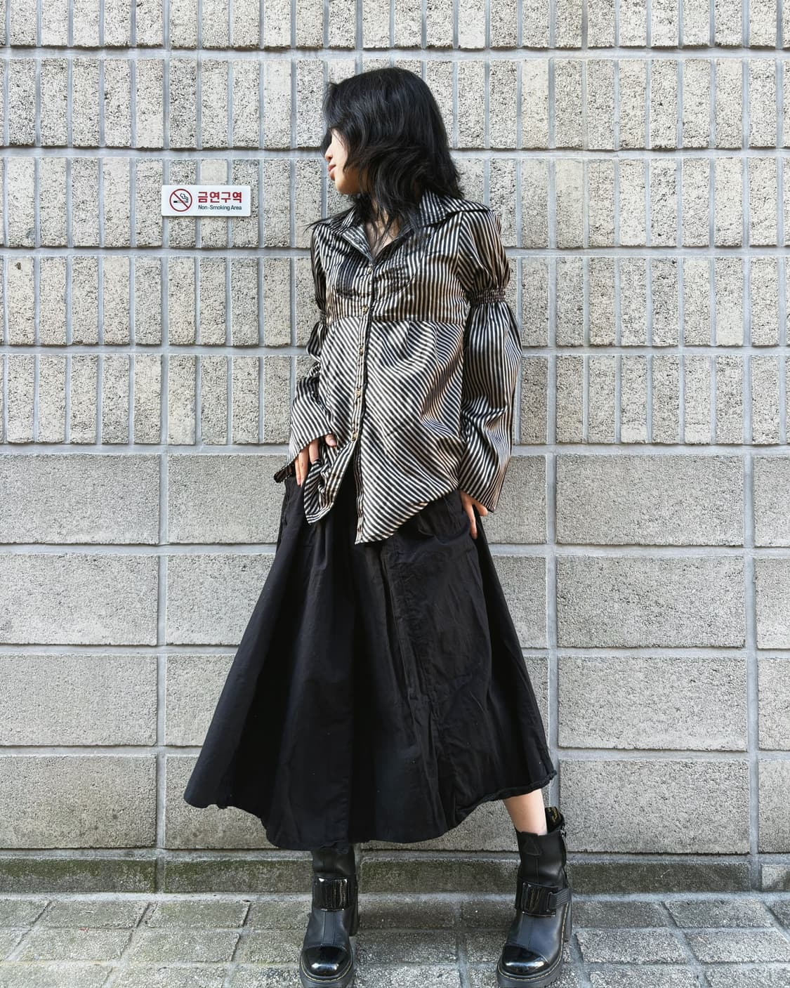 캐피탈 올 블랙 와이드 코튼 스커트 상품이미지4