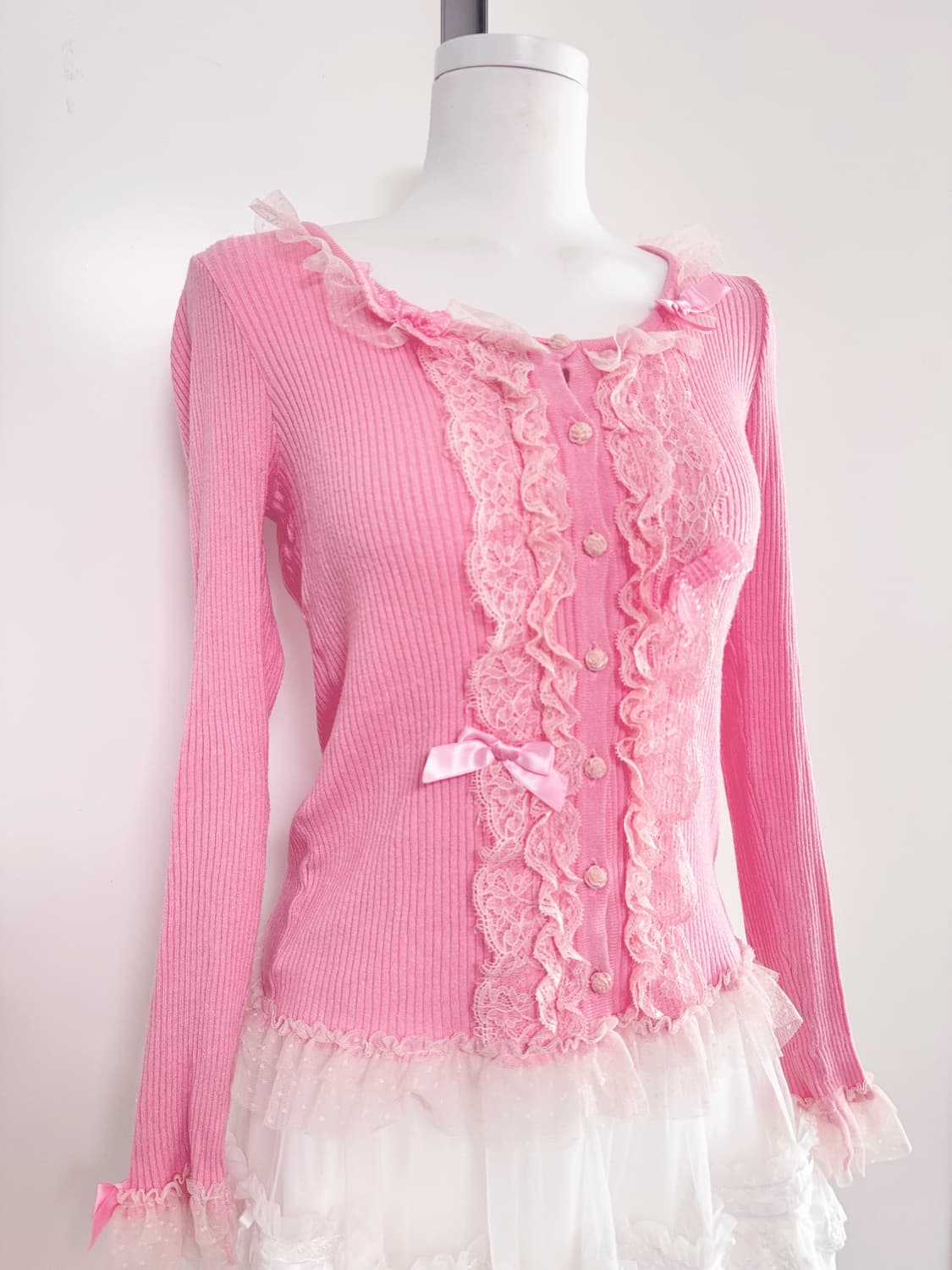 히메갸루 일브 핑크 프릴 리본 가디건 앙크루즈 노에미 시허니 리즈리사 상품이미지2