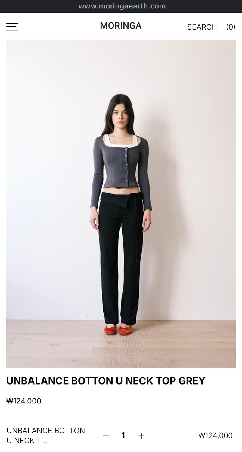 moringa unbalance botton u neck top grey 상품이미지2