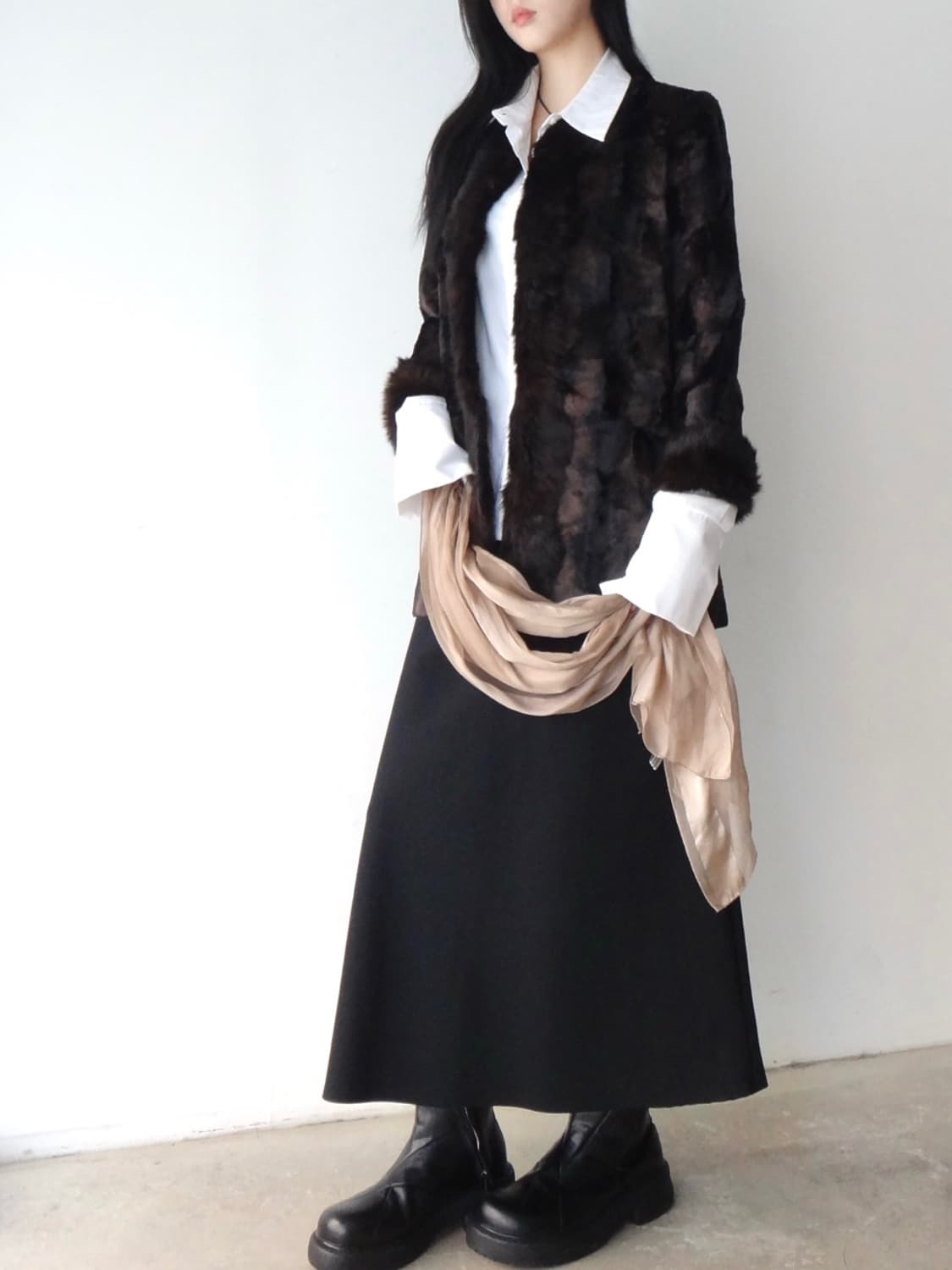 Semi leopard fur detail jacket / brown 상품이미지2