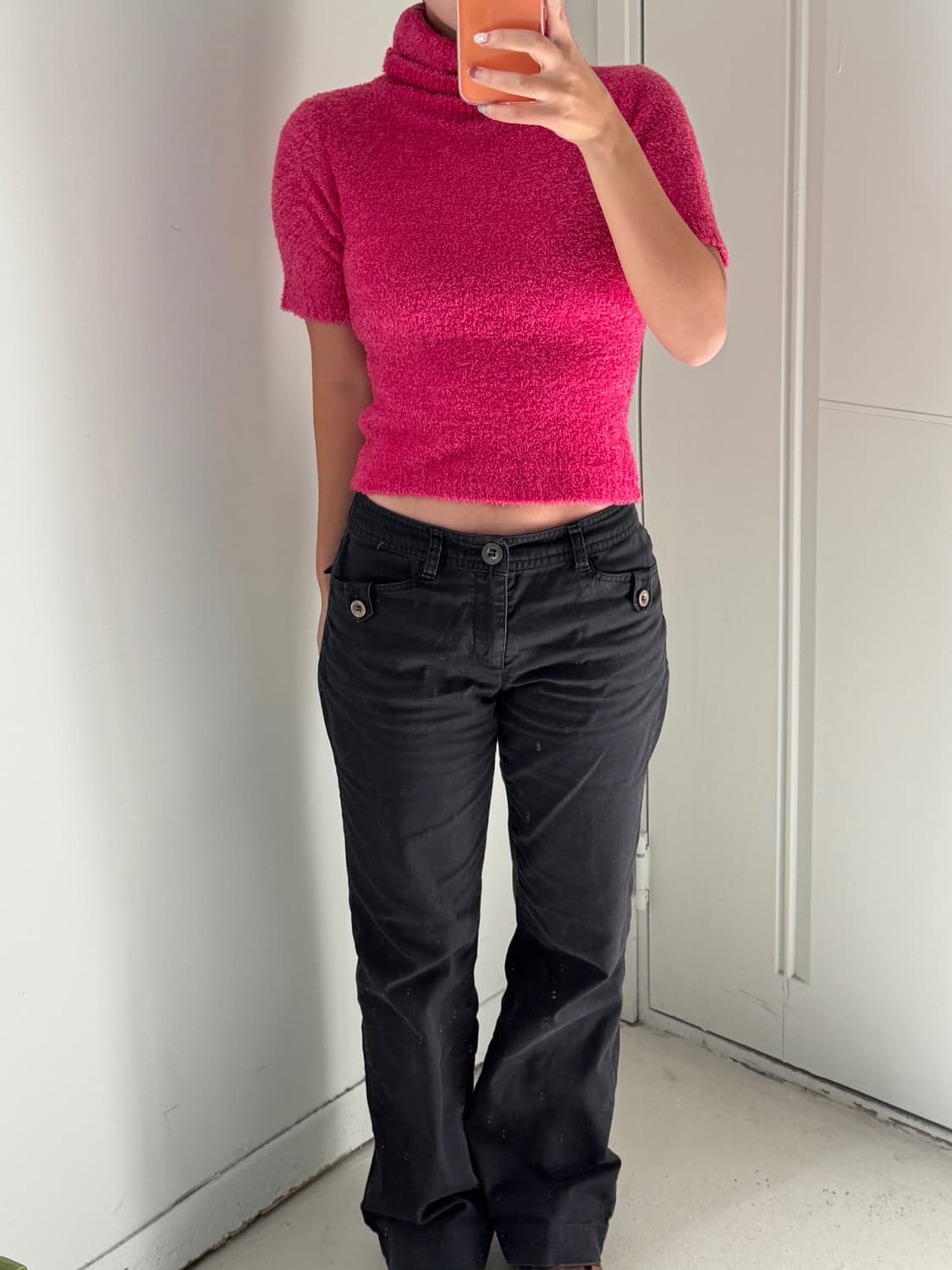 일본빈티지 핫핑크 반팔 터틀넥스웨터 상품이미지1