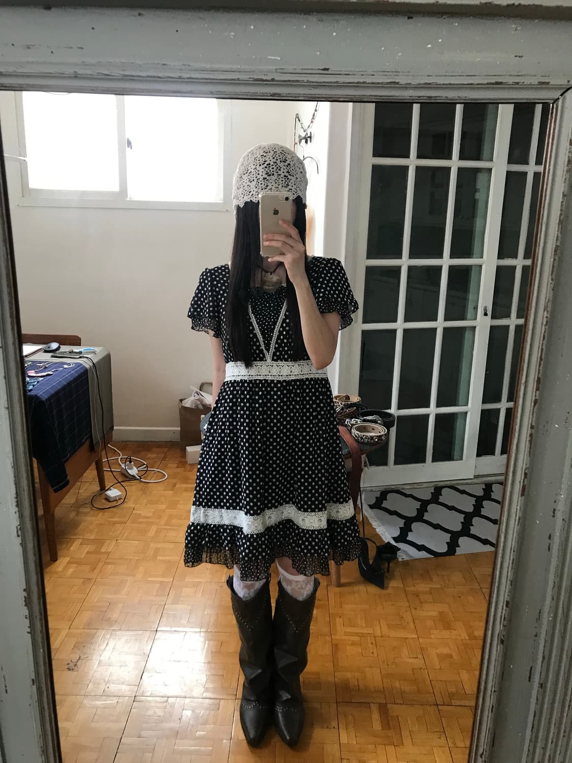 vintage dot pattern lace one-piece 상품이미지2
