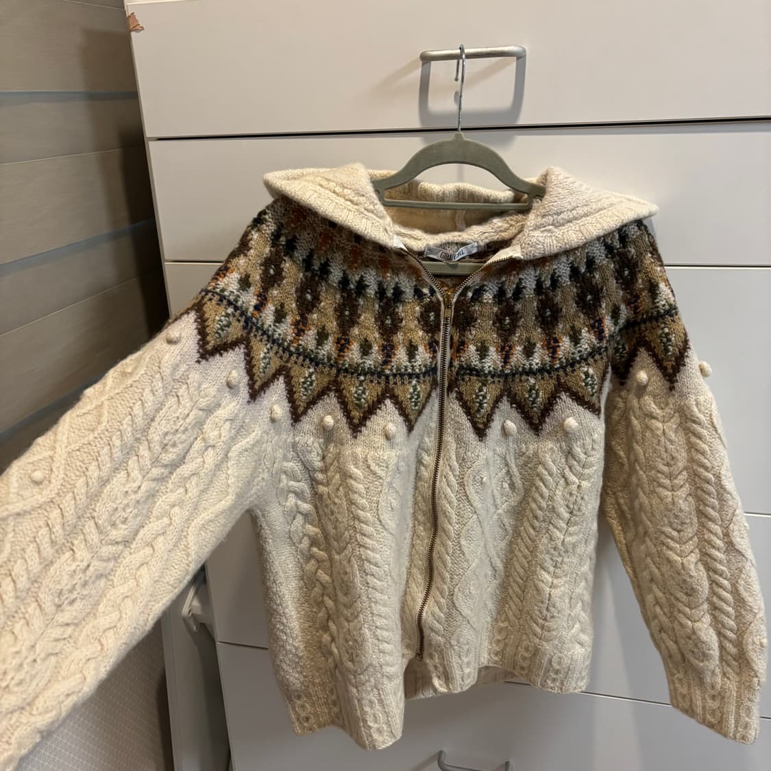 울 100% 노르딕 패턴 후드 니트 집업 가디건 상품이미지2