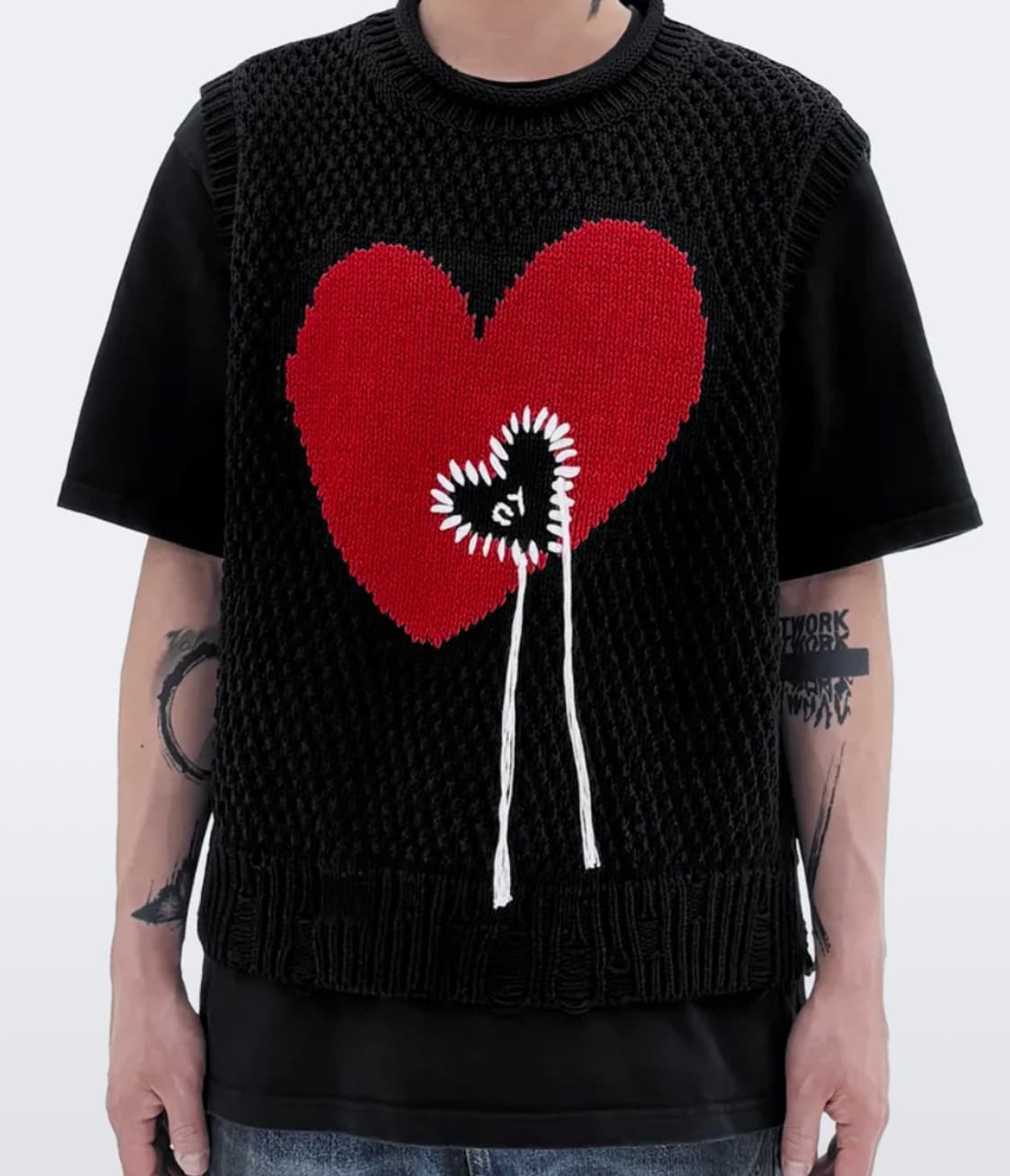 오와이 하트 스티치 니트 베스트 블랙 상품이미지4