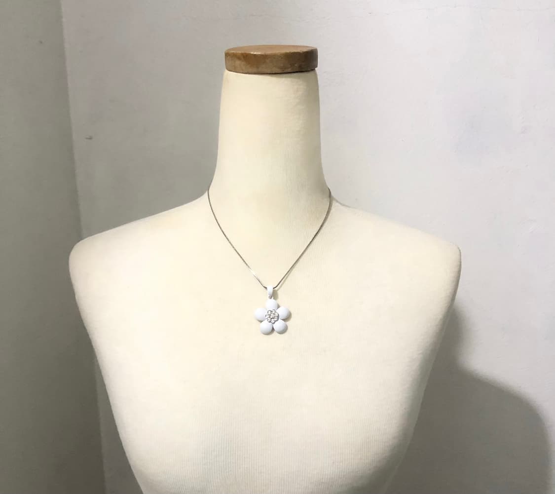 빈티지 화이트 플라워 펜던트 목걸이 페어리 하구미 모리걸 오리엔탈 상품이미지1