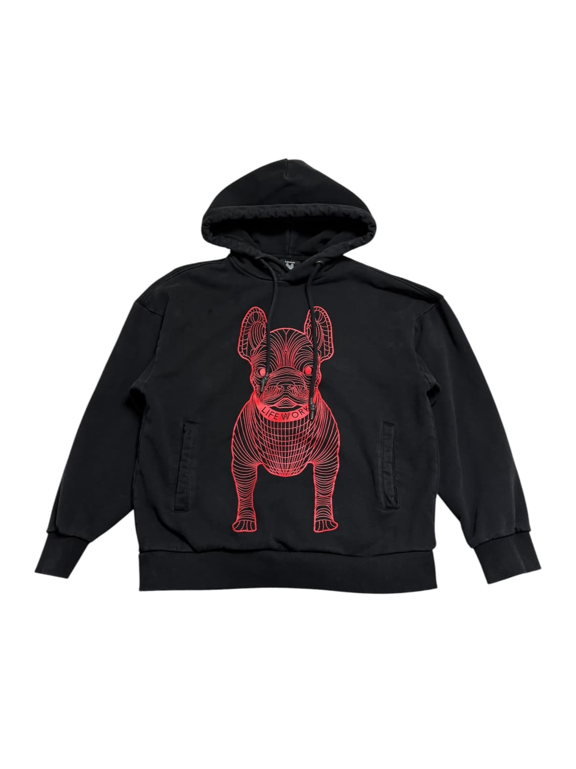 라이프워크 빅라독 레드 프린팅 후드티 블랙 상품이미지2