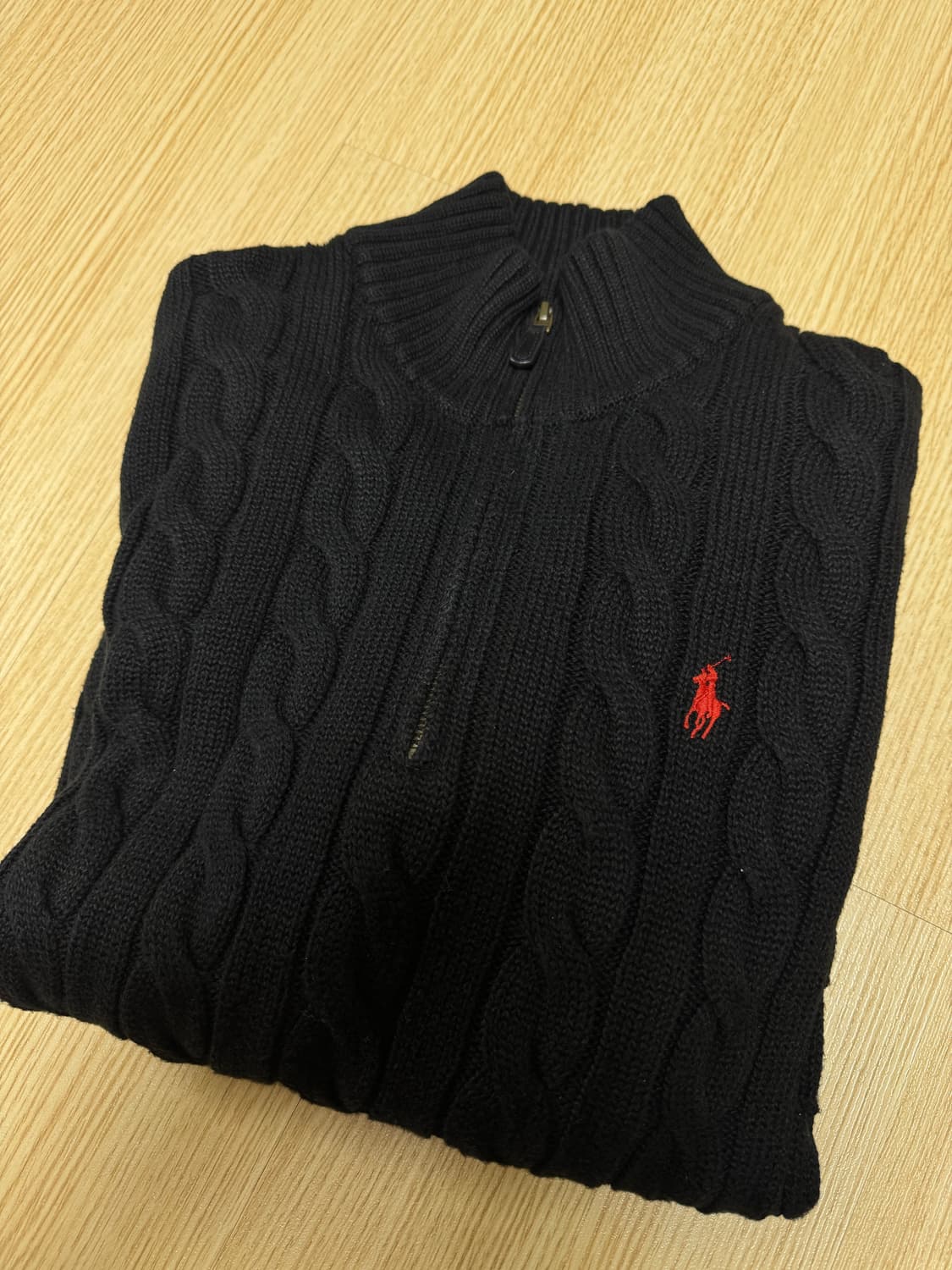 [M] 폴로 케이블 니트 하프짚업 블랙 상품이미지2