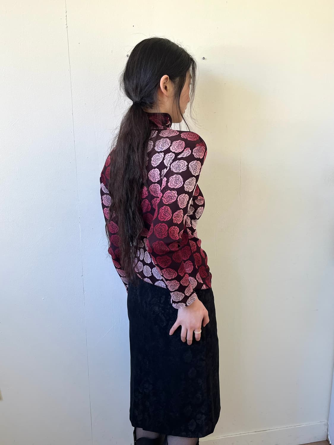 Japan vtg 로즈 시스루 터틀넥 상품이미지5