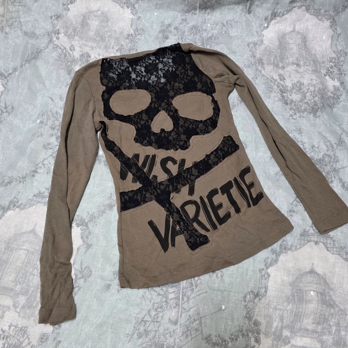 M.K.R 해골 시스루 백 레이스 딱붙 긴팔 펑크 그런지  y2k goa 상품이미지2