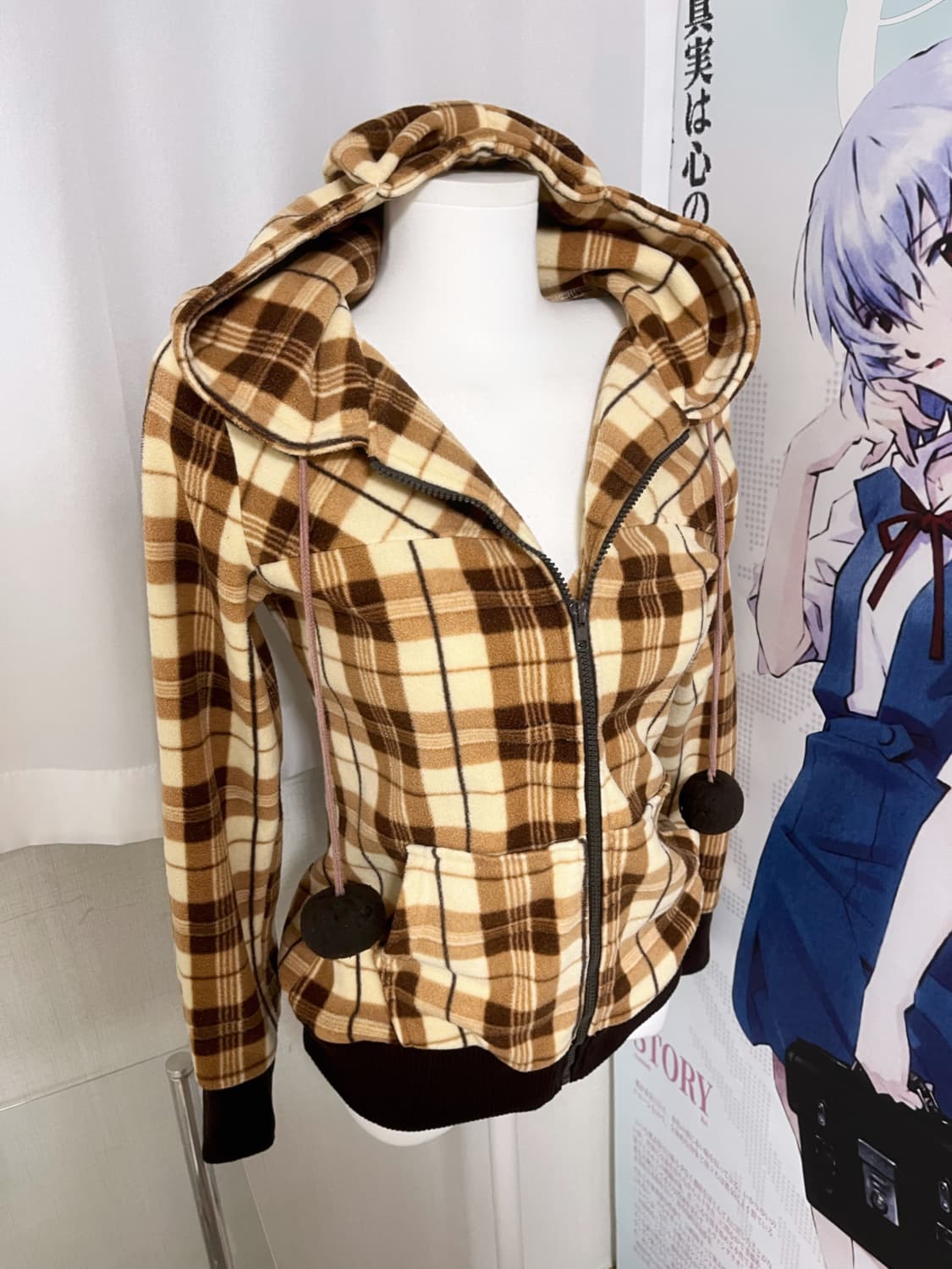 리즈리사 트랄라라 체크 빅 리본 폼폼이 라떼갸루 후드집업 상품이미지1