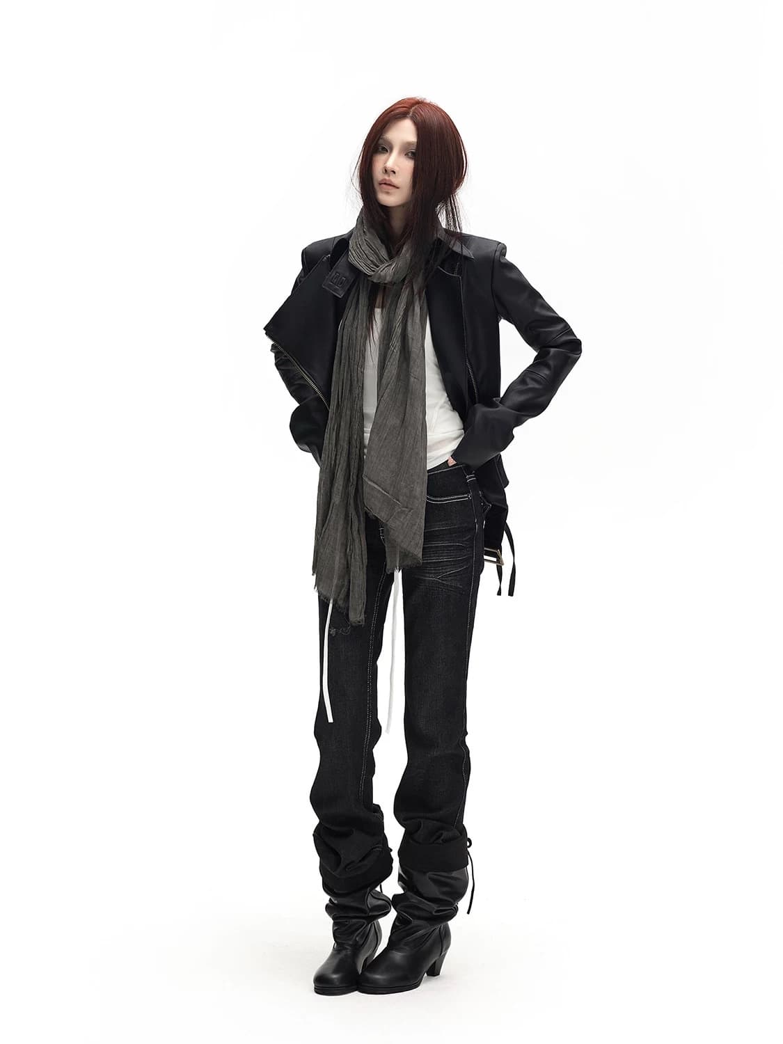 하이넥 슬림핏 레더 자켓 상품이미지4