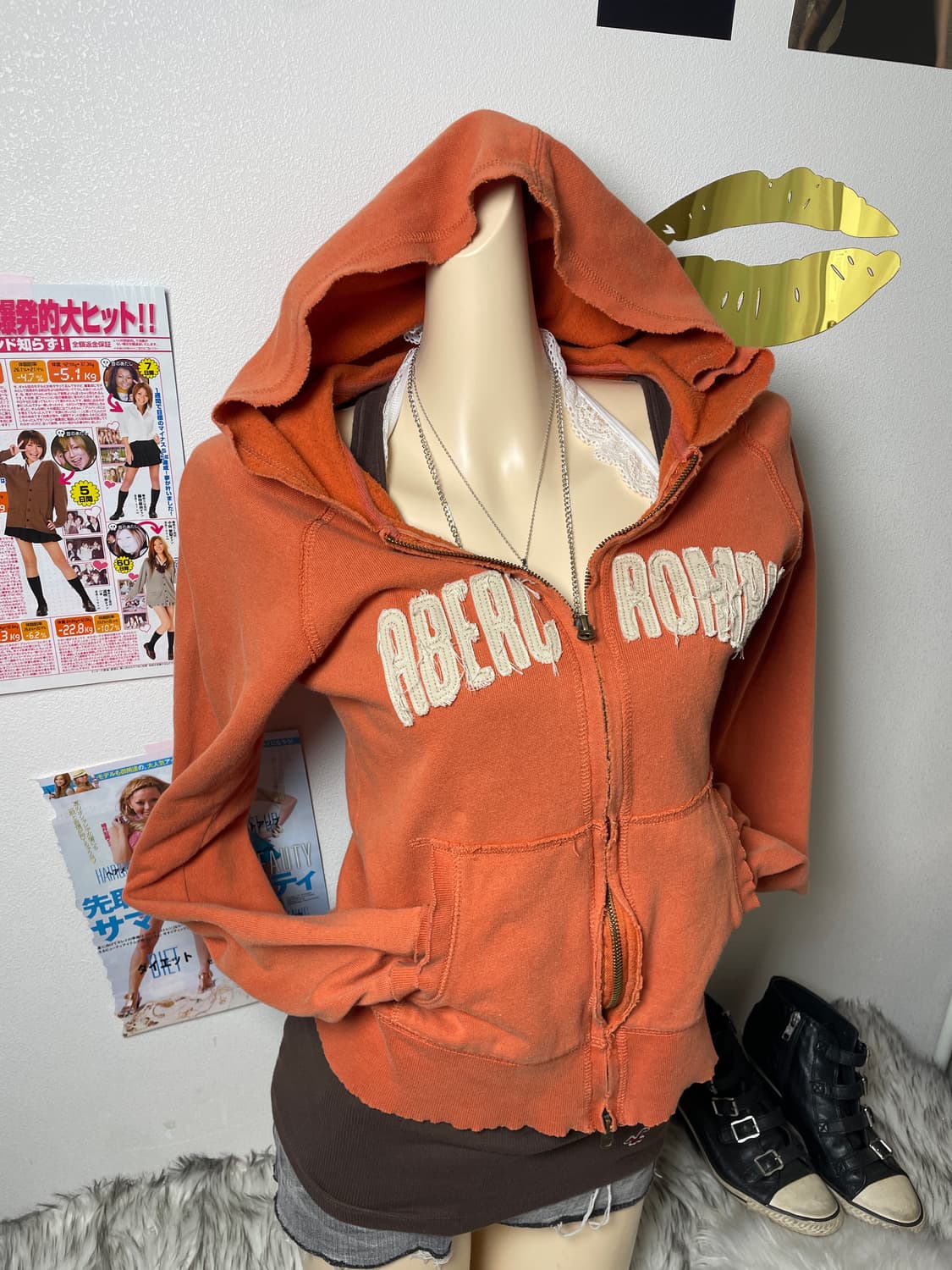 Abercrombie 아베크롬비 주황색 데미지 후드집업 상품이미지4
