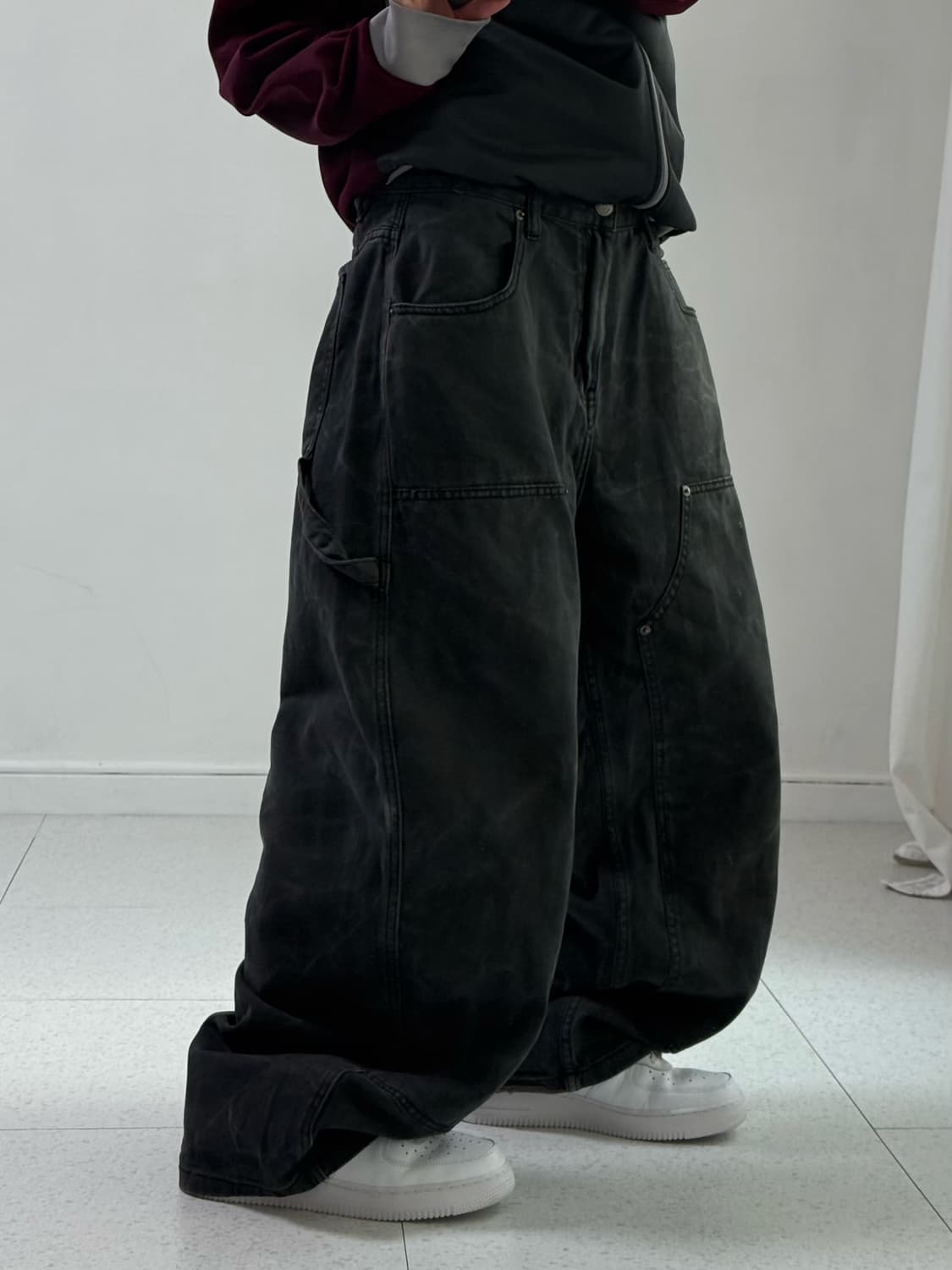 빈티지 흑청 더블니 팬츠 상품이미지2