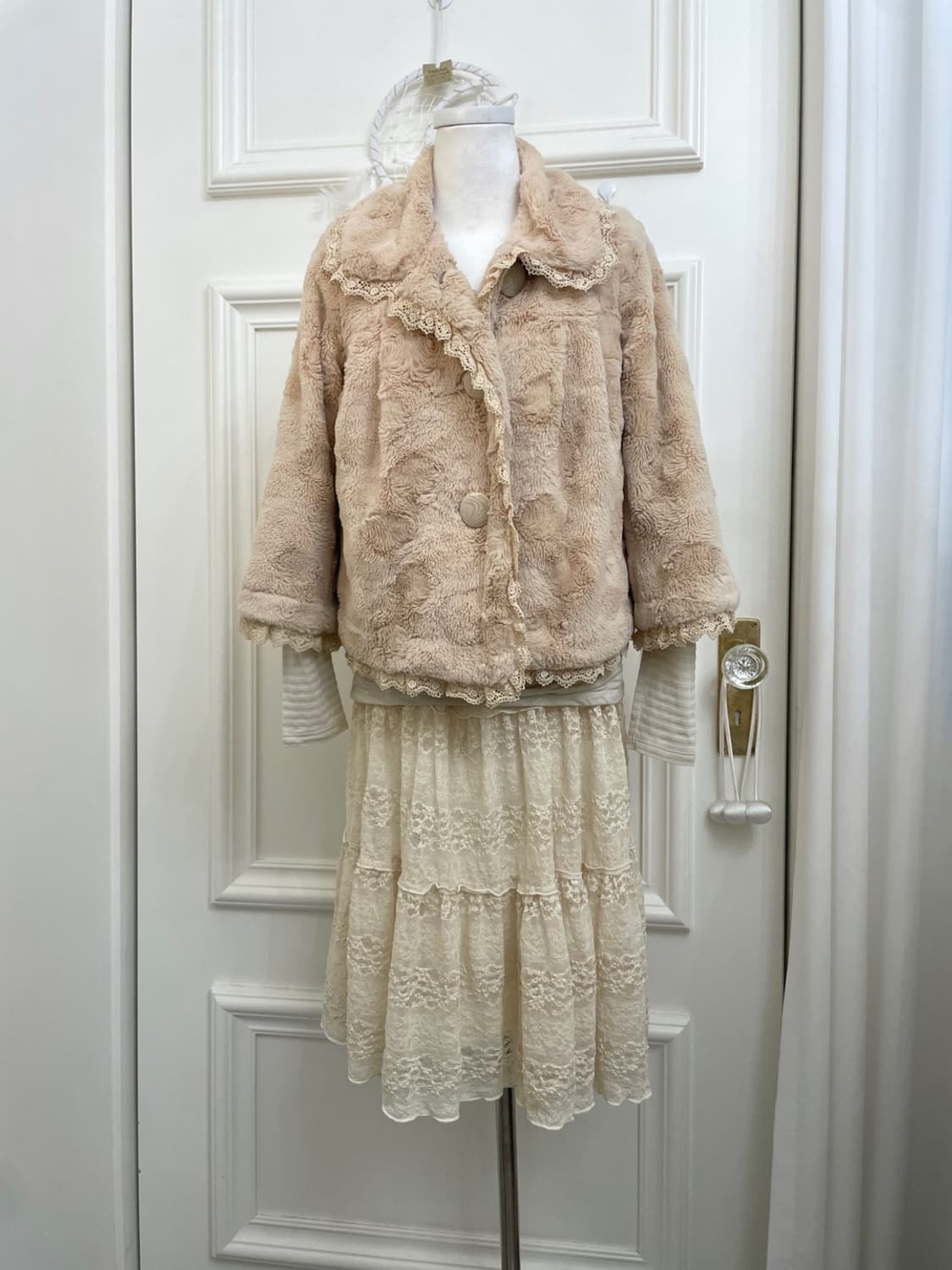 beige lace fairy midi banding skirt 상품이미지6