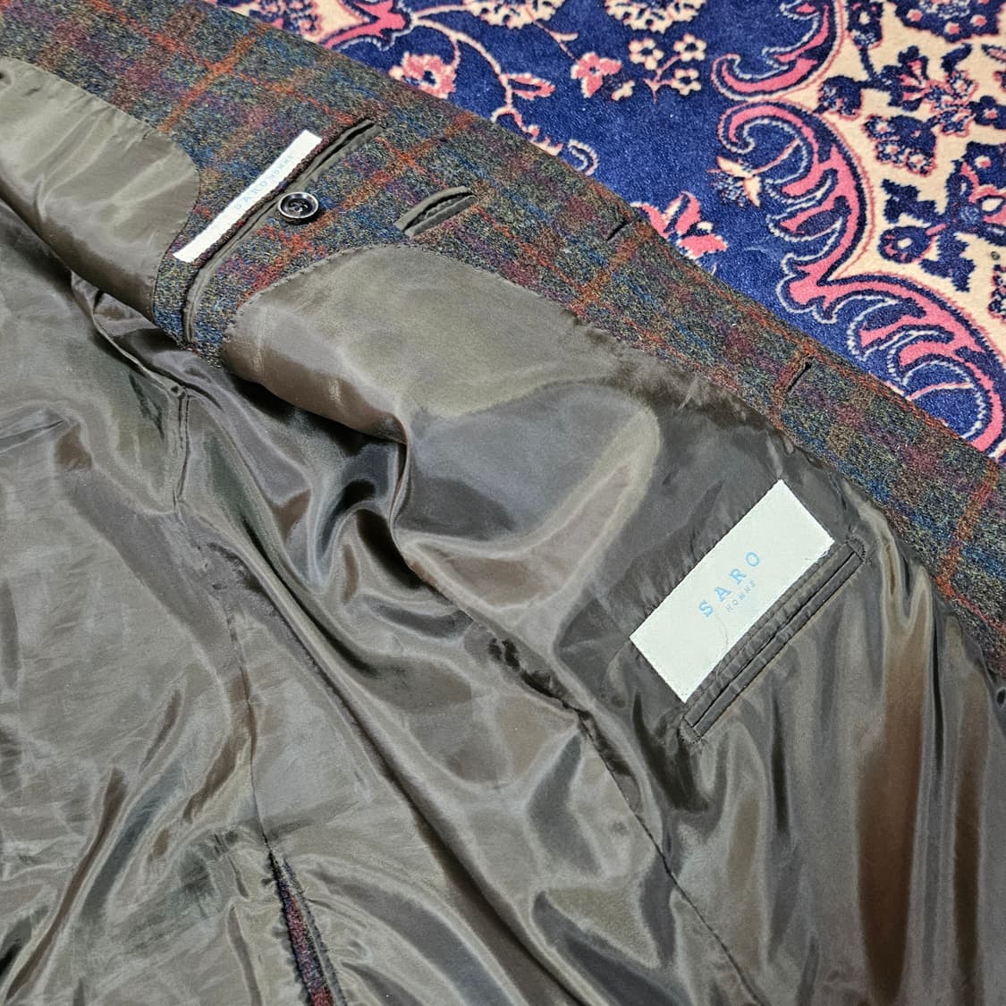 사로옴므(SARO) Wool 100% 체크 블레이져 50size 상품이미지7