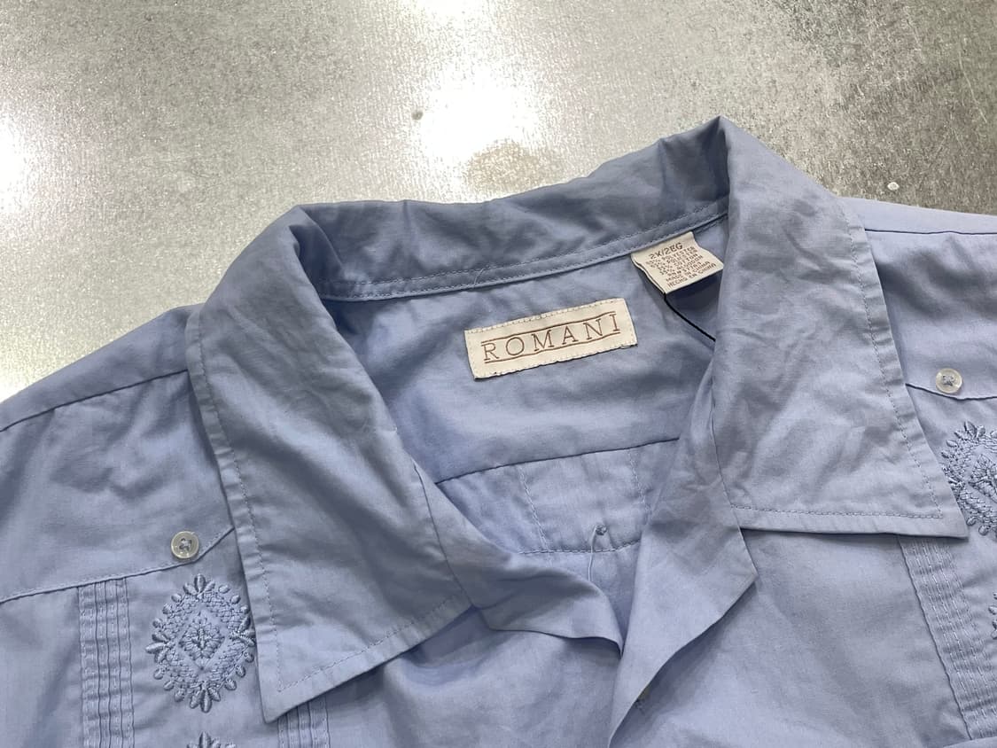 (2XL) 빈티지 쿠바 구아야베라 자수 셔츠 스카이블루 하늘색 상품이미지10
