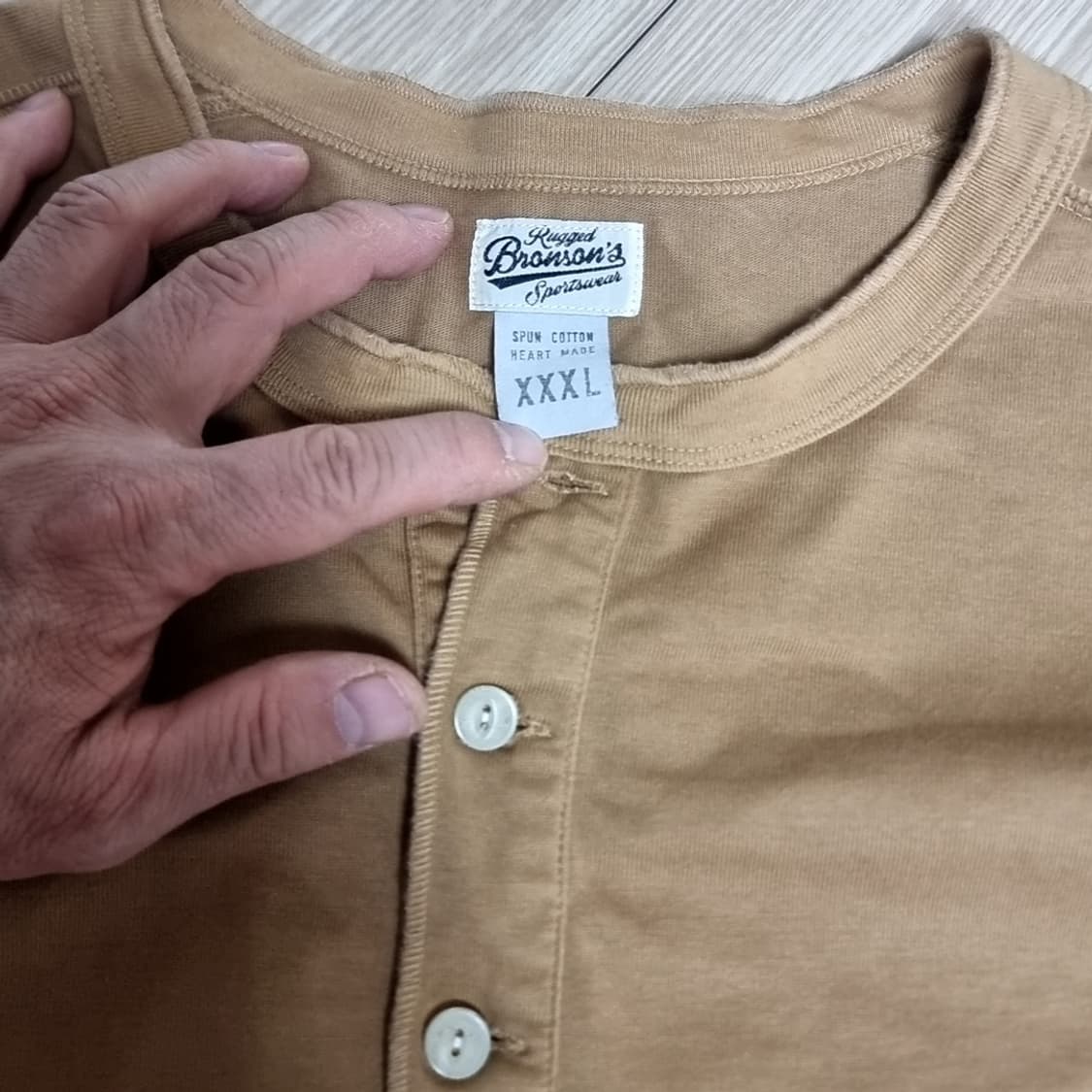 아메카지 복각 브론슨 헨리넥 반팔 티셔츠 카멜(105) 상품이미지2