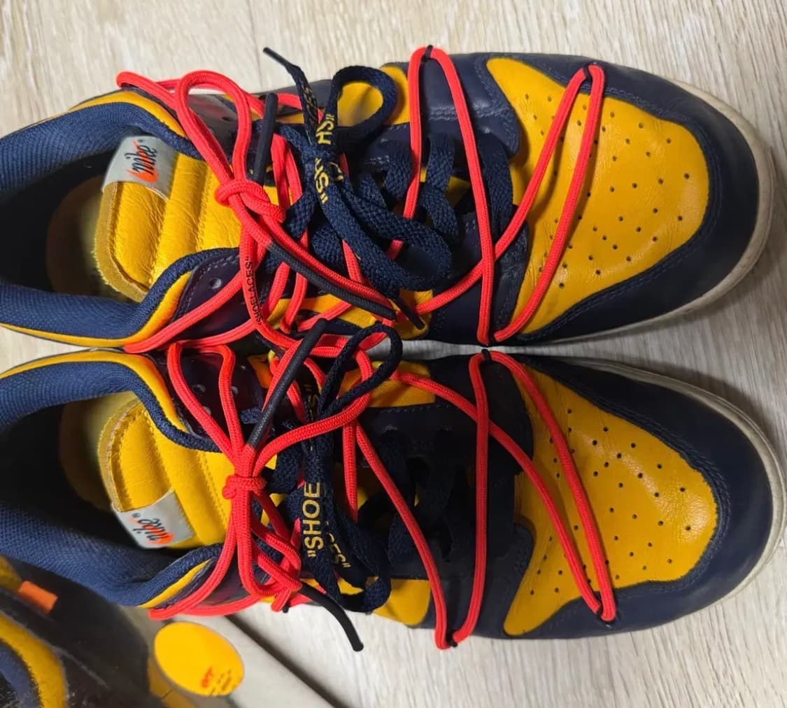 295) 나이키 x 오프화이트 덩크 로우 유니버시티 골드 미드나잇 네이비 상품이미지4