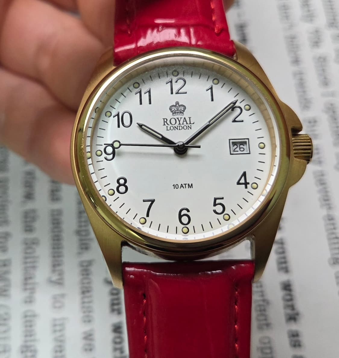 빈티지 로얄런던 아라빅숫자 레일로드 화이트다이얼 올금장 쿼츠  상품이미지1
