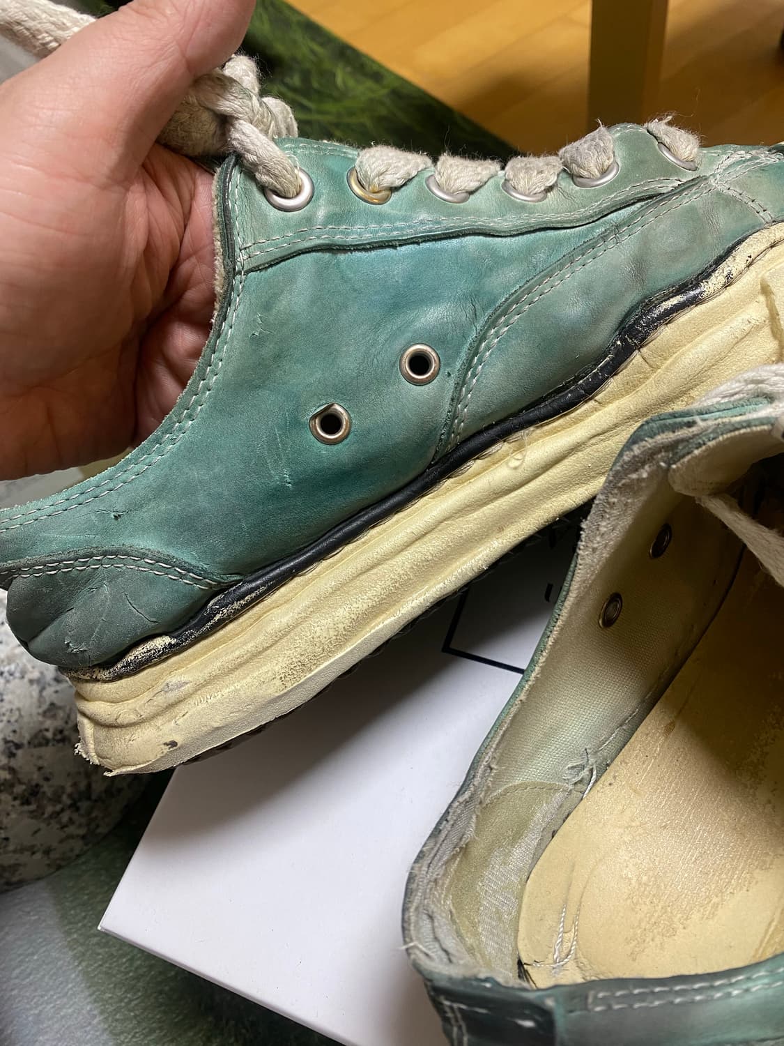 (GD 착용)미하라 야스히로 레더 로우탑 그린 42 상품이미지6