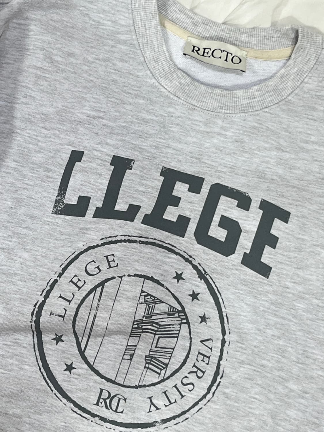 렉토 맨투맨 멜란지 그레이 유니섹스 공용 Recto LLEGE LOGO 상품이미지2