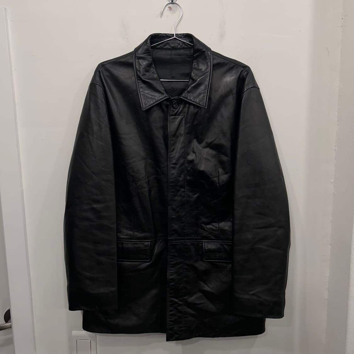 워모 램스킨 히든버튼 레더 롱 코트자켓 상품이미지2