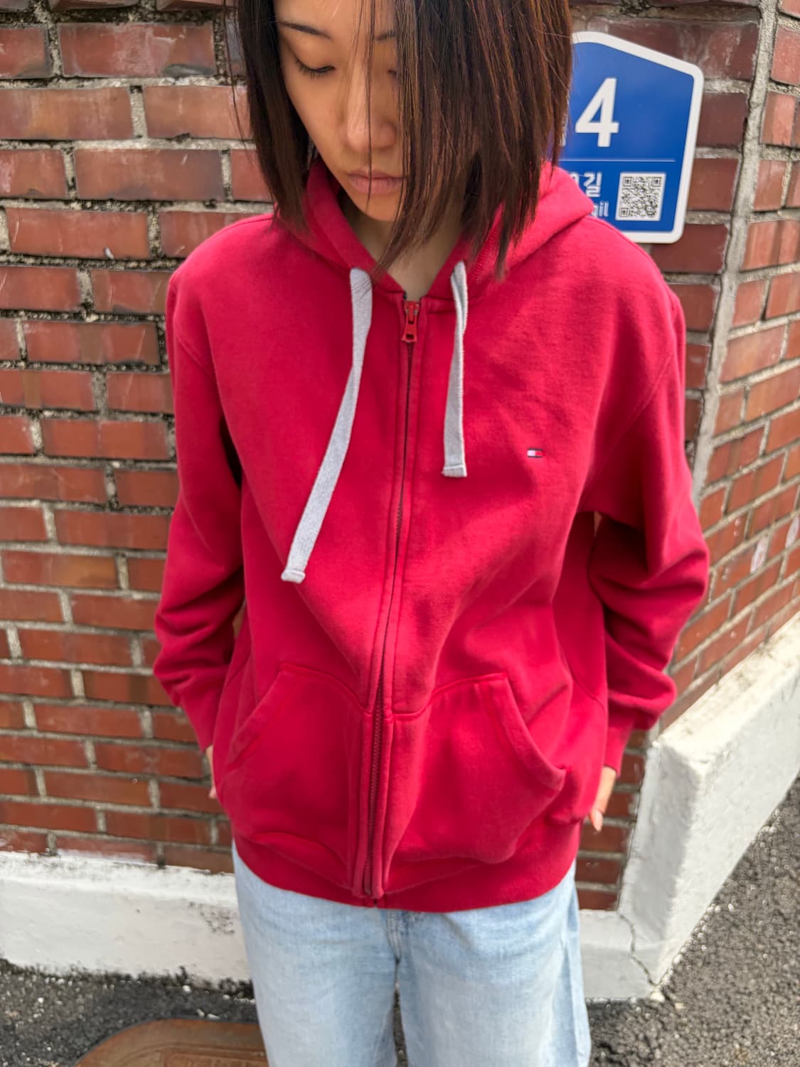 Tommy Hilfiger 레드 집업 후드 M 상품이미지2