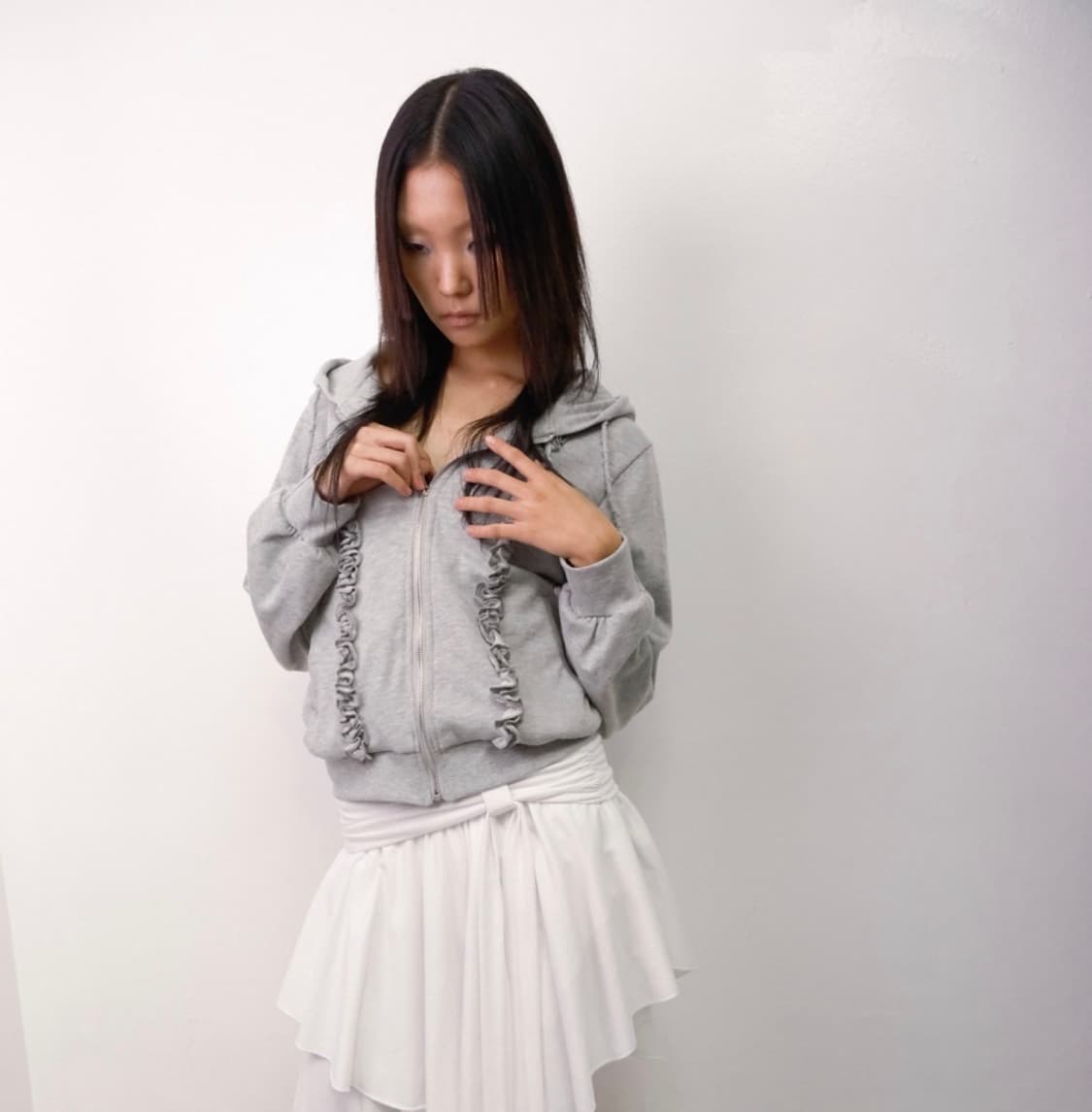 프릴 로고 후드 집업 *멜란지 그레이 상품이미지2